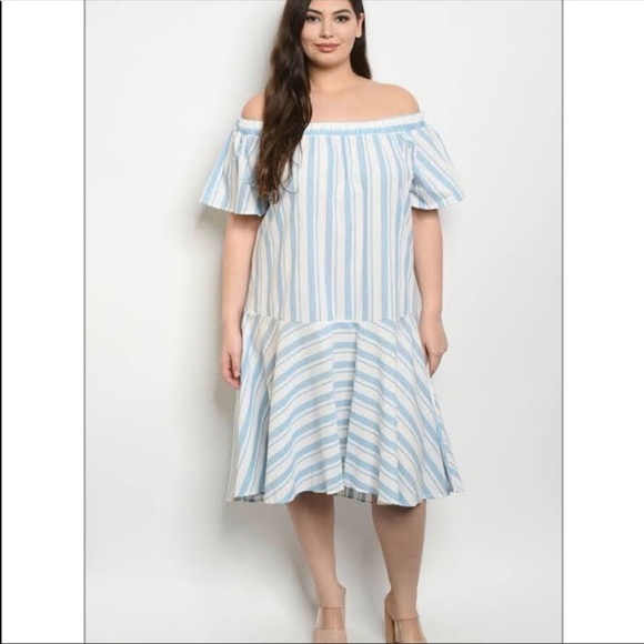 MIRACLE BERRY Blue & White Striped Dress - Picture 1 of 7